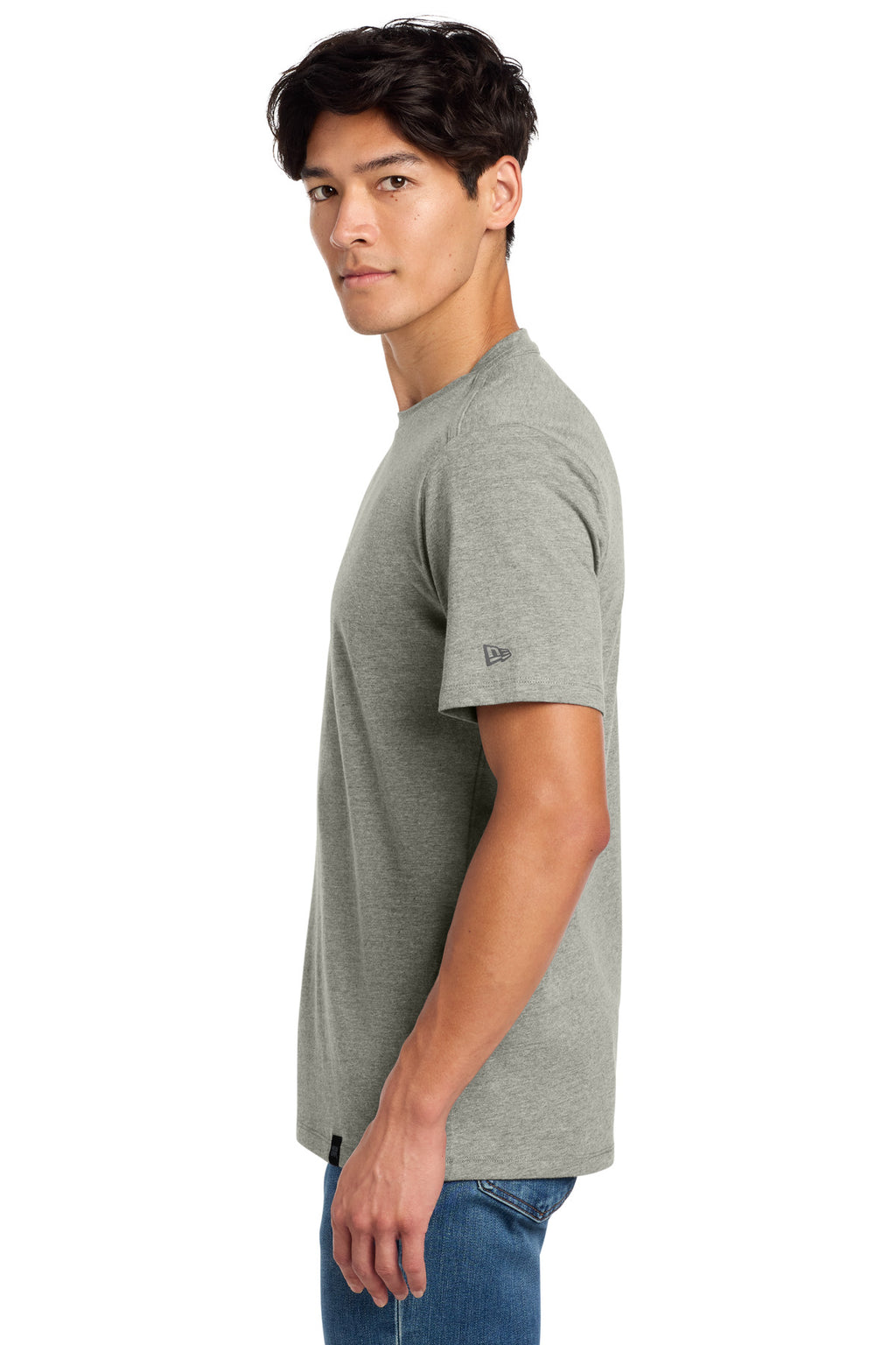 New Era Heritage Blend Crew Tee. NEA100 - Rainstorm Grey Heather - side