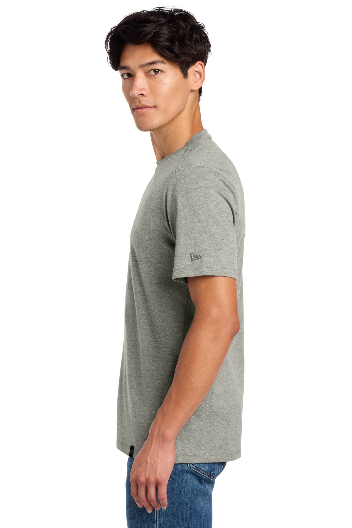 New Era Heritage Blend Crew Tee. NEA100 - Rainstorm Grey Heather - side