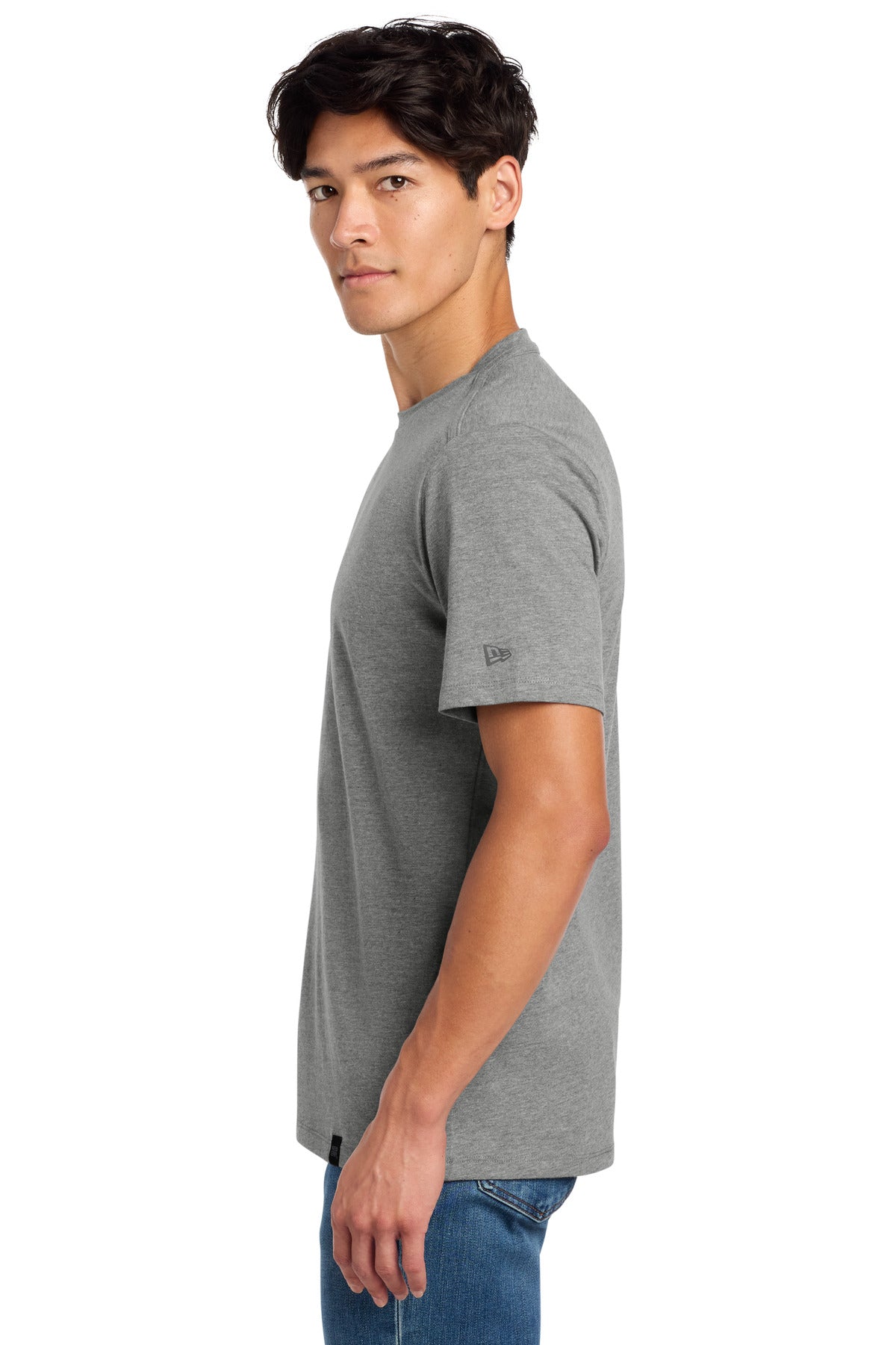New Era Heritage Blend Crew Tee. NEA100 - Shadow Grey Heather - side