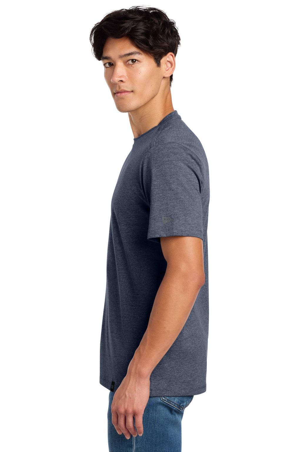 New Era Heritage Blend Crew Tee. NEA100 - True Navy Heather - side