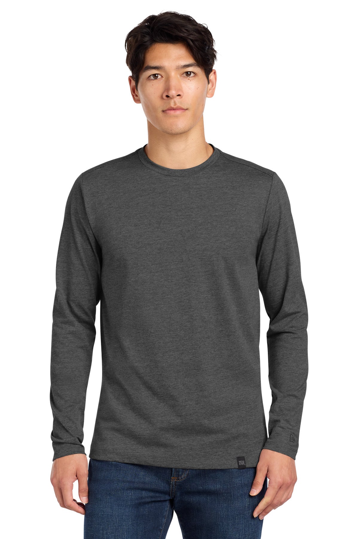 New Era Heritage Blend Long Sleeve Crew Tee. NEA102 - Black Heather - front
