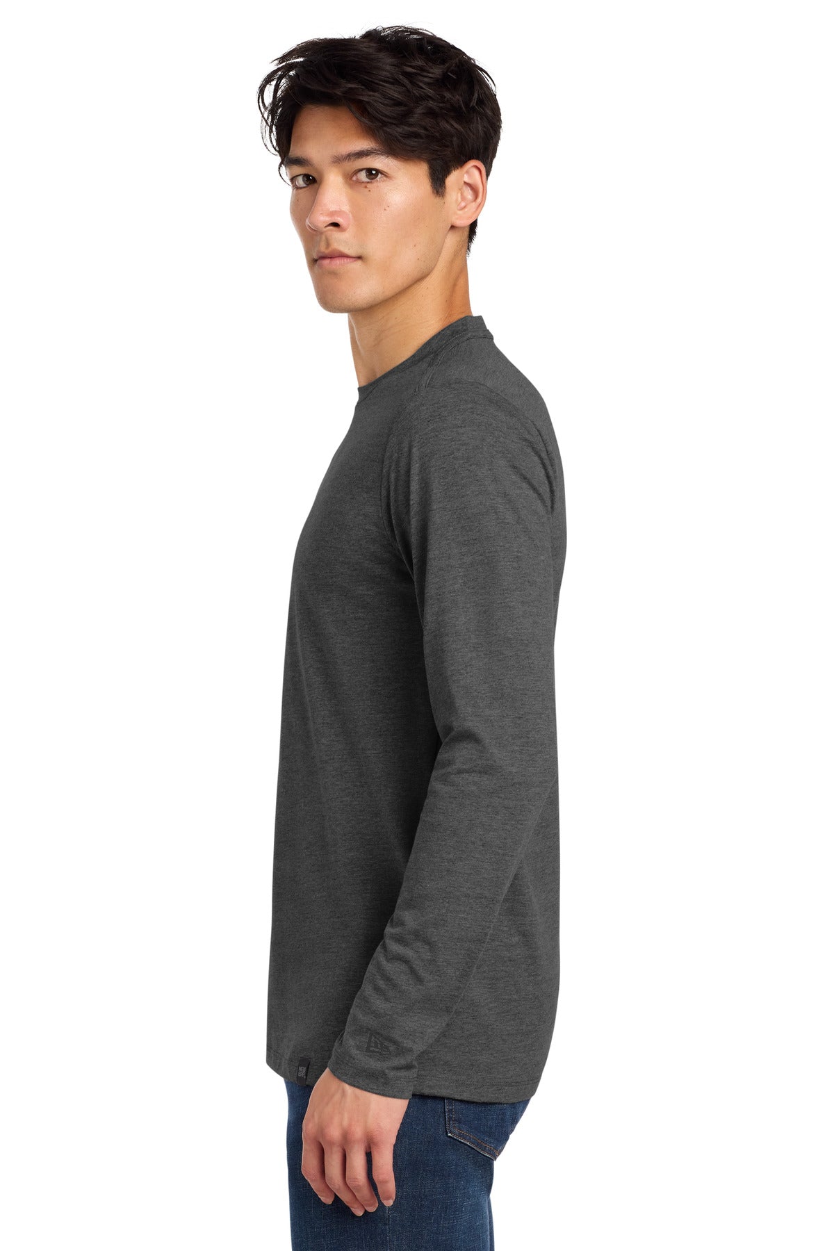 New Era Heritage Blend Long Sleeve Crew Tee. NEA102 - Black Heather - side