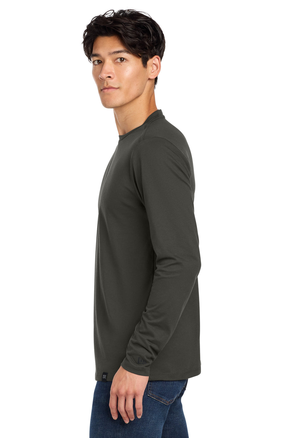 New Era Heritage Blend Long Sleeve Crew Tee. NEA102 - Graphite - side
