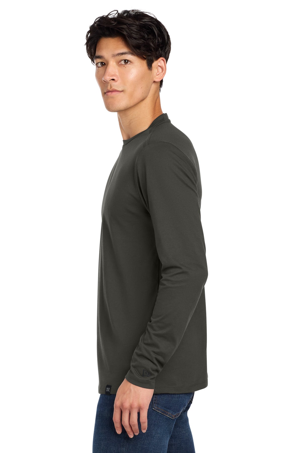New Era Heritage Blend Long Sleeve Crew Tee. NEA102 - Graphite - side