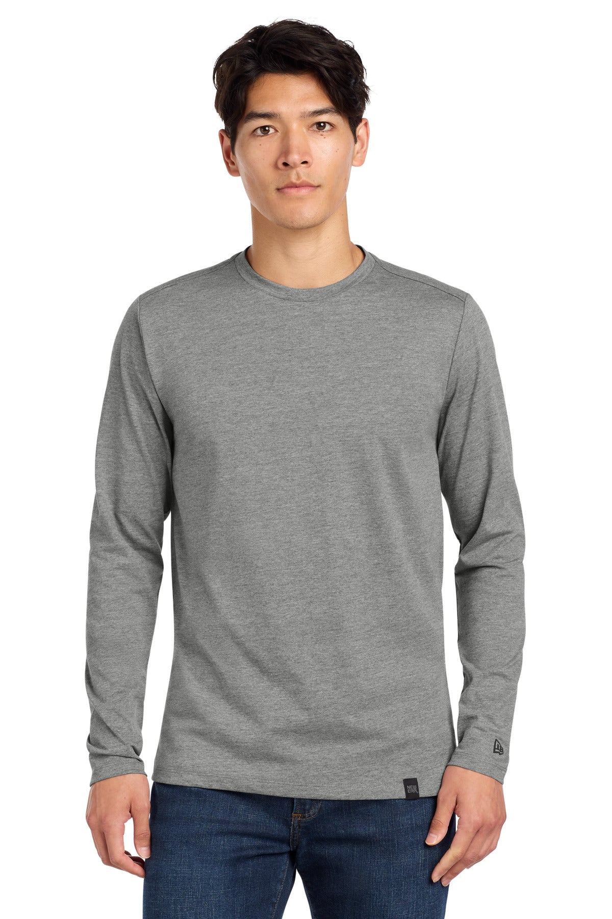 New Era Heritage Blend Long Sleeve Crew Tee. NEA102 - Shadow Grey Heather - front
