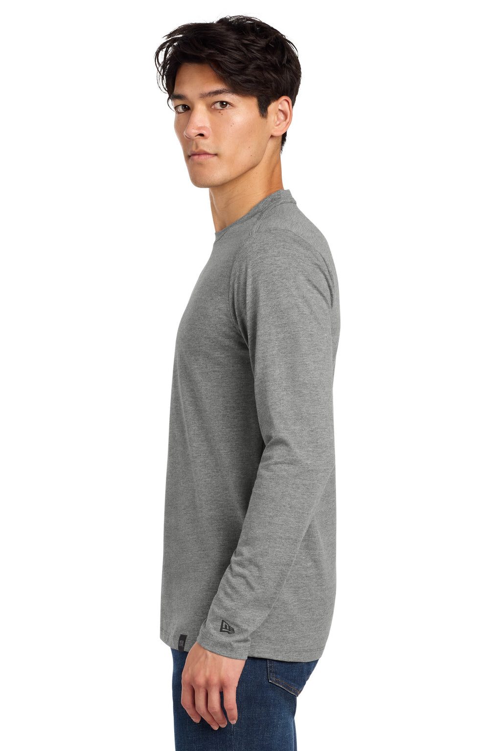 New Era Heritage Blend Long Sleeve Crew Tee. NEA102 - Shadow Grey Heather - side