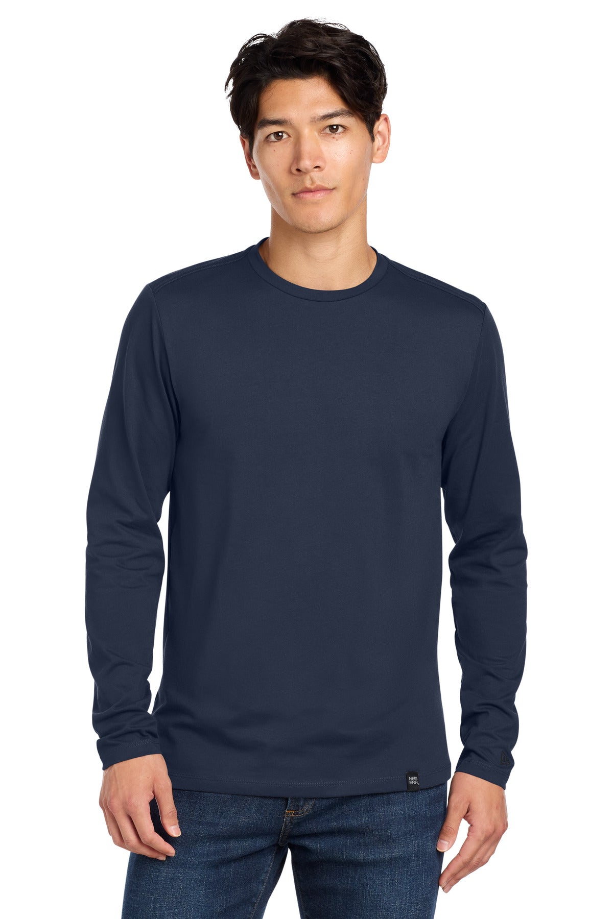 New Era Heritage Blend Long Sleeve Crew Tee. NEA102 - True Navy - front