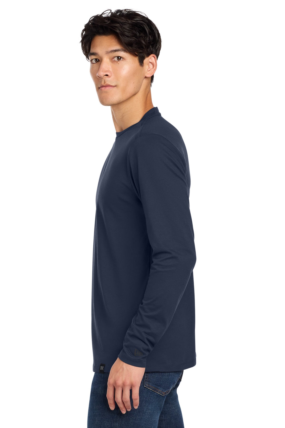 New Era Heritage Blend Long Sleeve Crew Tee. NEA102 - True Navy - side