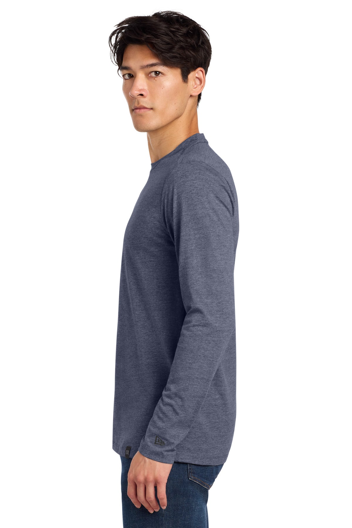 New Era Heritage Blend Long Sleeve Crew Tee. NEA102 - True Navy Heather - side