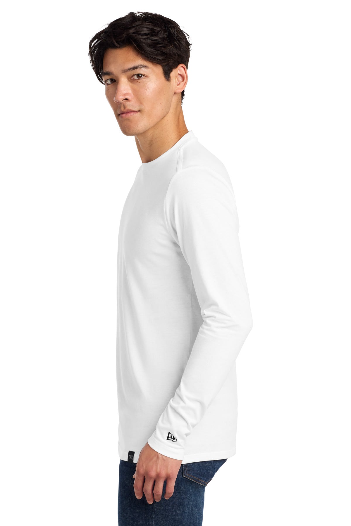 New Era Heritage Blend Long Sleeve Crew Tee. NEA102 - White - side