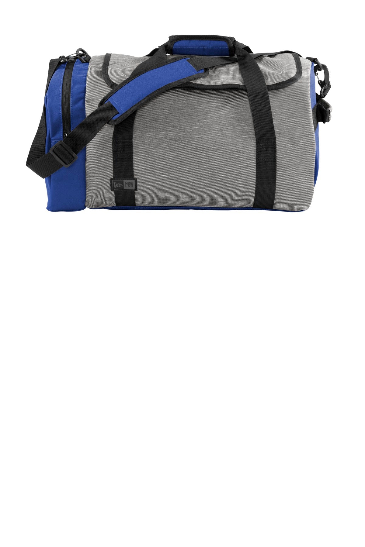 DISCONTINUED New Era Legacy Duffel. NEB800 - Grey Twill Heather/ Royal - front