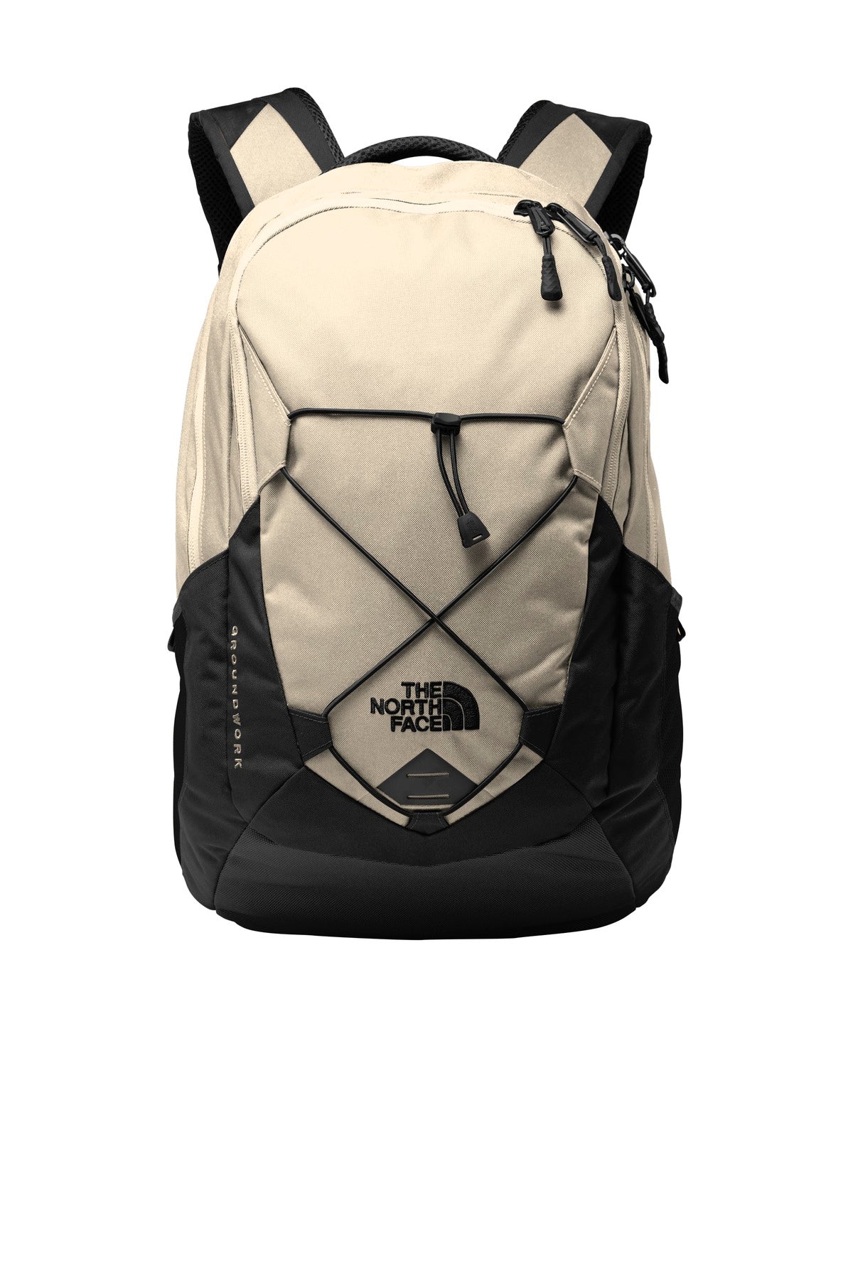 The North Face Groundwork Backpack. NF0A3KX6 - Rainyday Ivory Dark Heather/ TNF Black - front