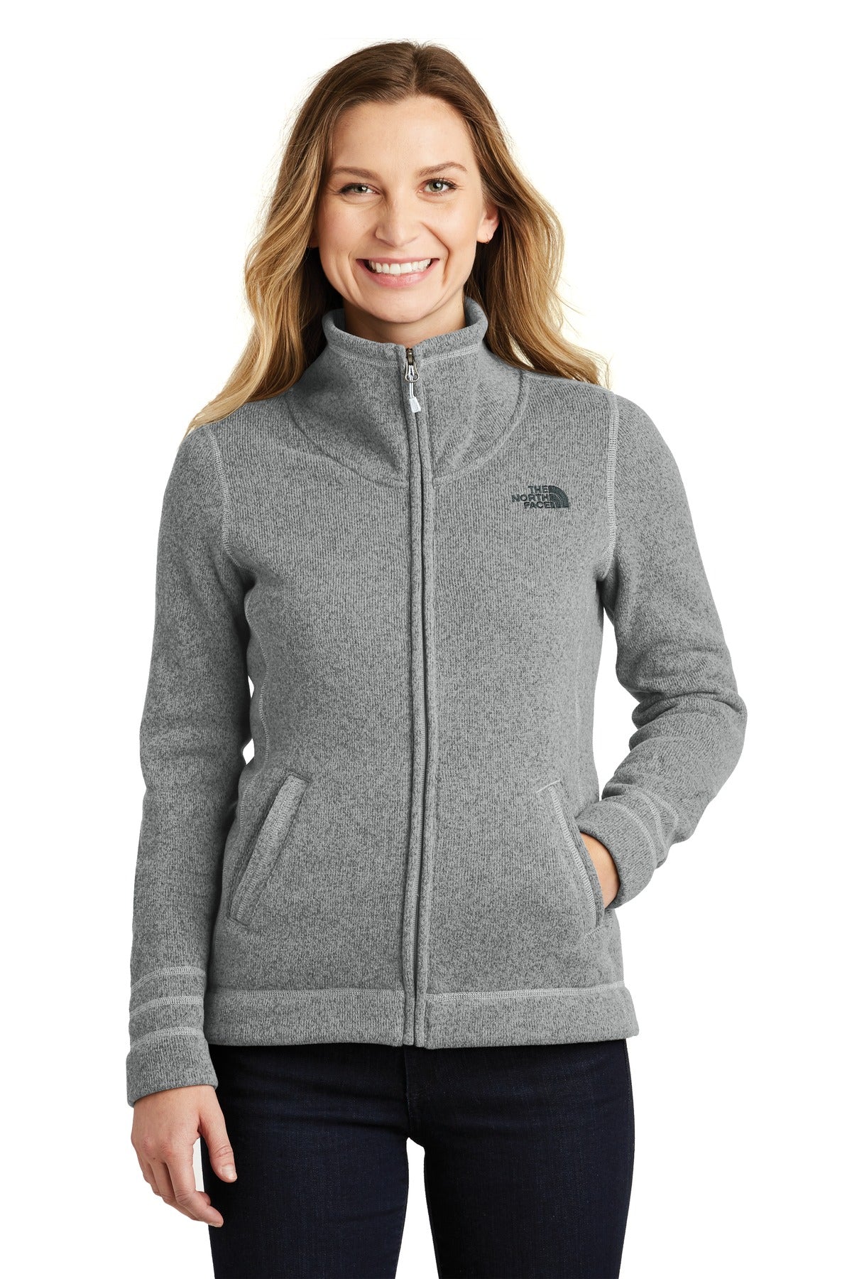 The North Face Women's Sweater Fleece Jacket. NF0A3LH8 - TNF Medium Grey Heather - front