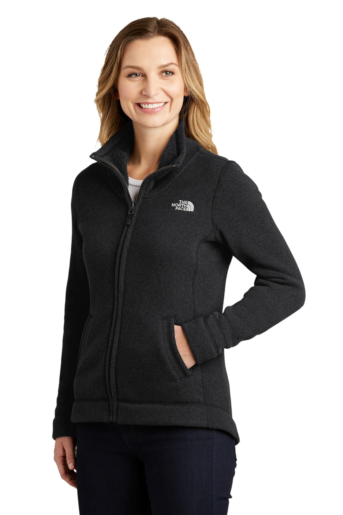 The North Face Women's Sweater Fleece Jacket. NF0A3LH8 - TNF Black Heather - three_q