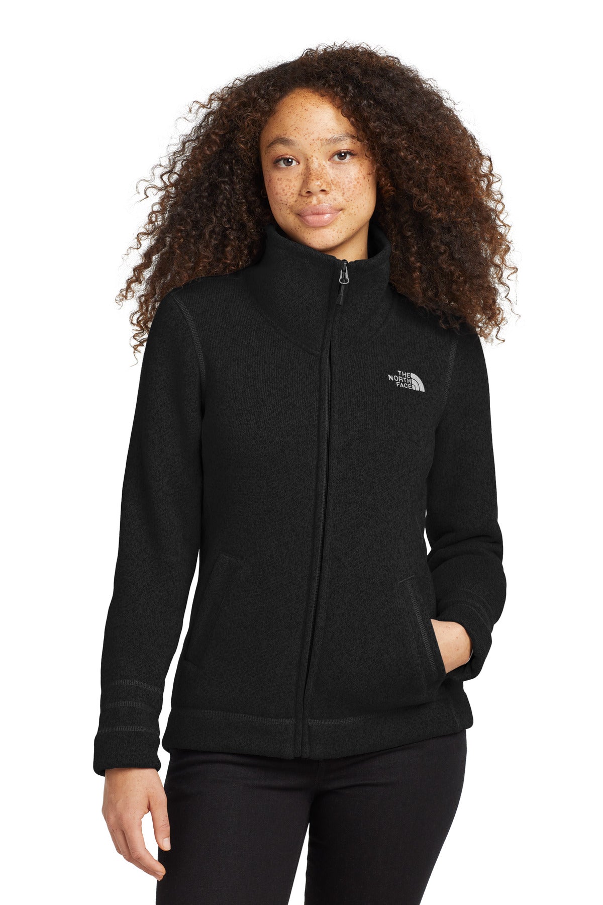 The North Face Women's Sweater Fleece Jacket. NF0A3LH8 - TNF Black Heather - front
