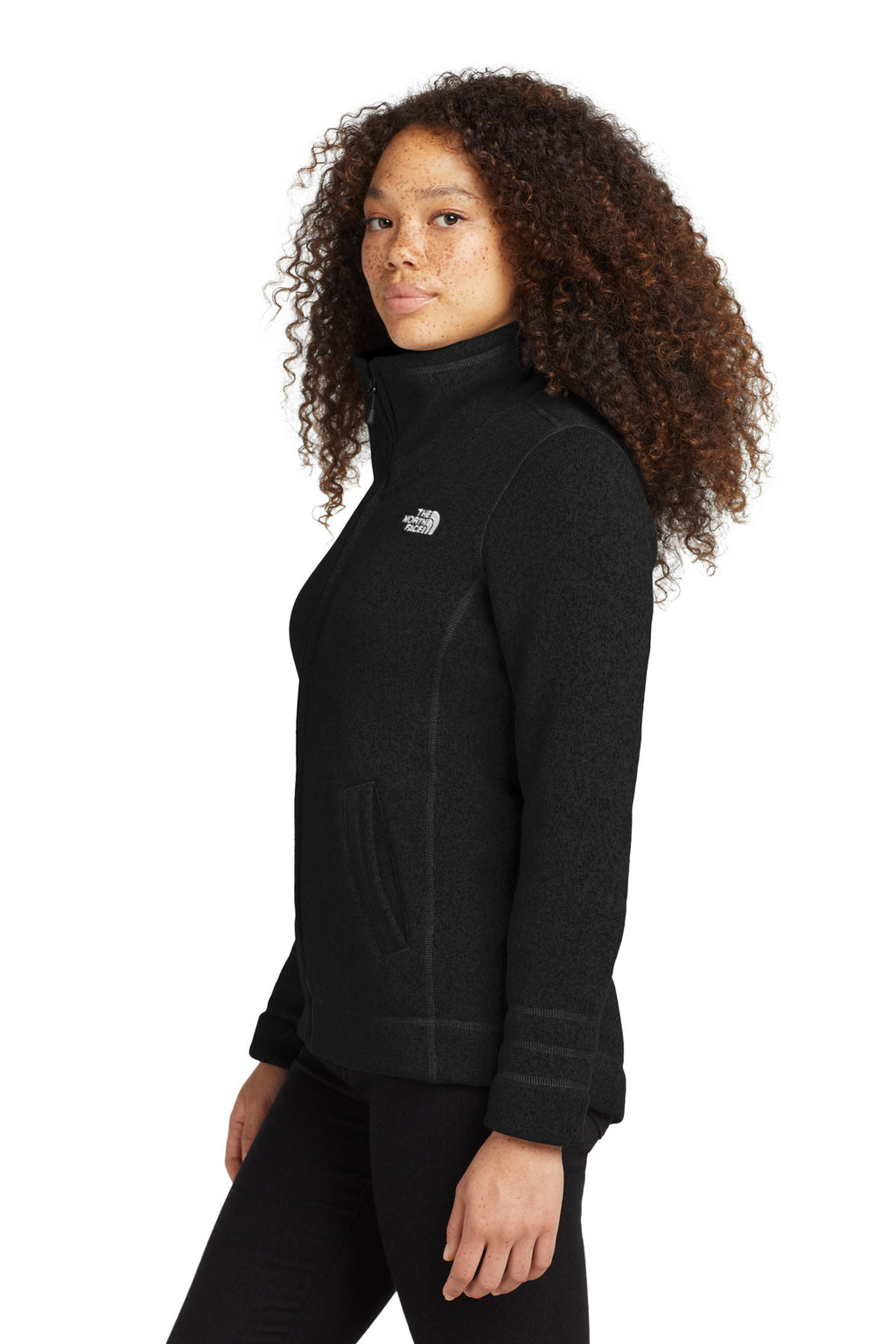 The North Face Women's Sweater Fleece Jacket. NF0A3LH8 - TNF Black Heather - side