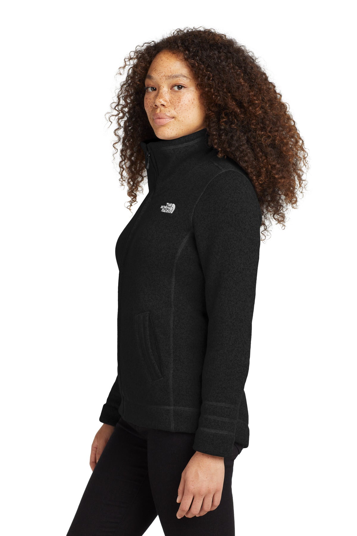 The North Face Women's Sweater Fleece Jacket. NF0A3LH8 - TNF Black Heather - side