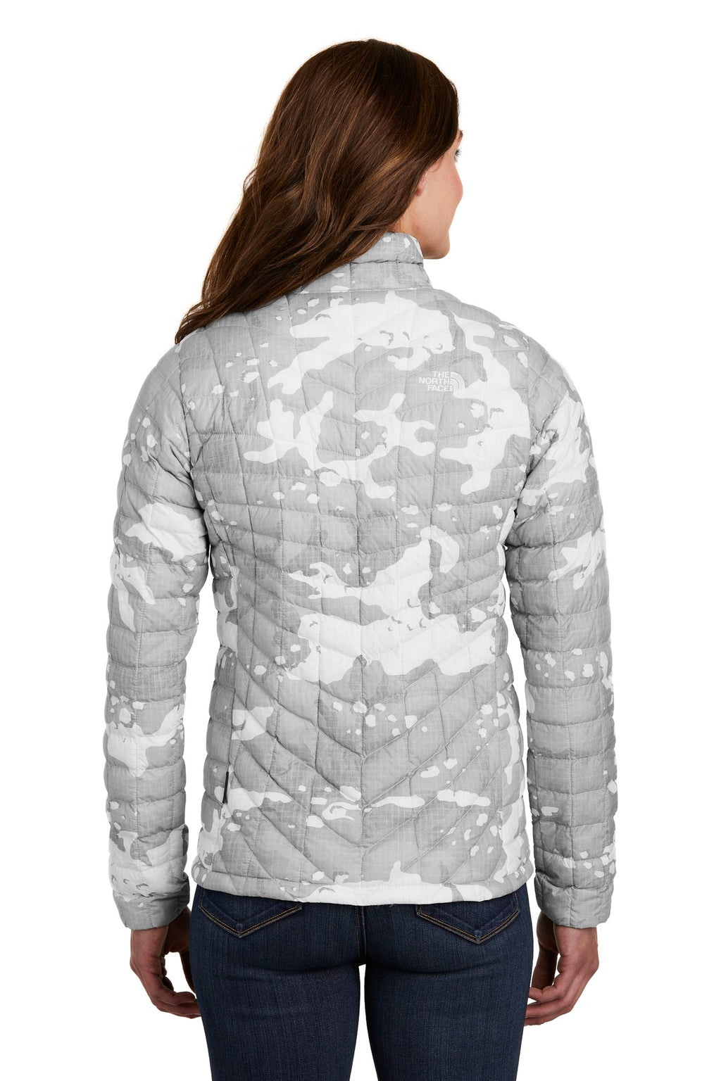 The North Face Women's ThermoBall Trekker Jacket. NF0A3LHK - TNF White Woodchip Print - back