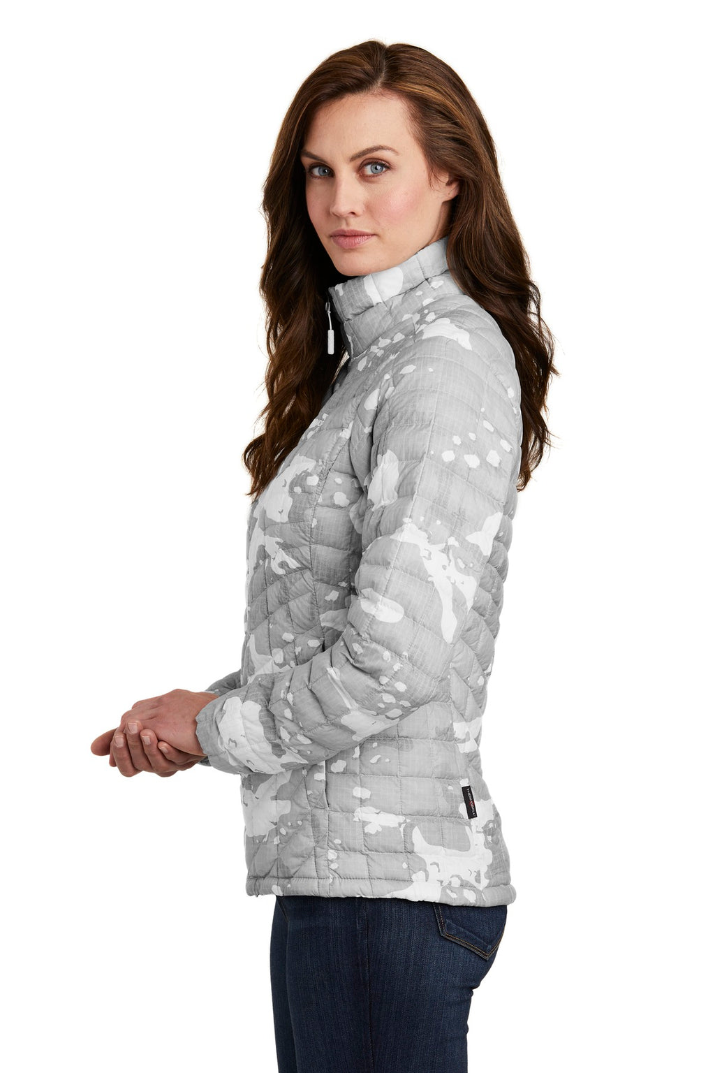The North Face Women's ThermoBall Trekker Jacket. NF0A3LHK - TNF White Woodchip Print - side