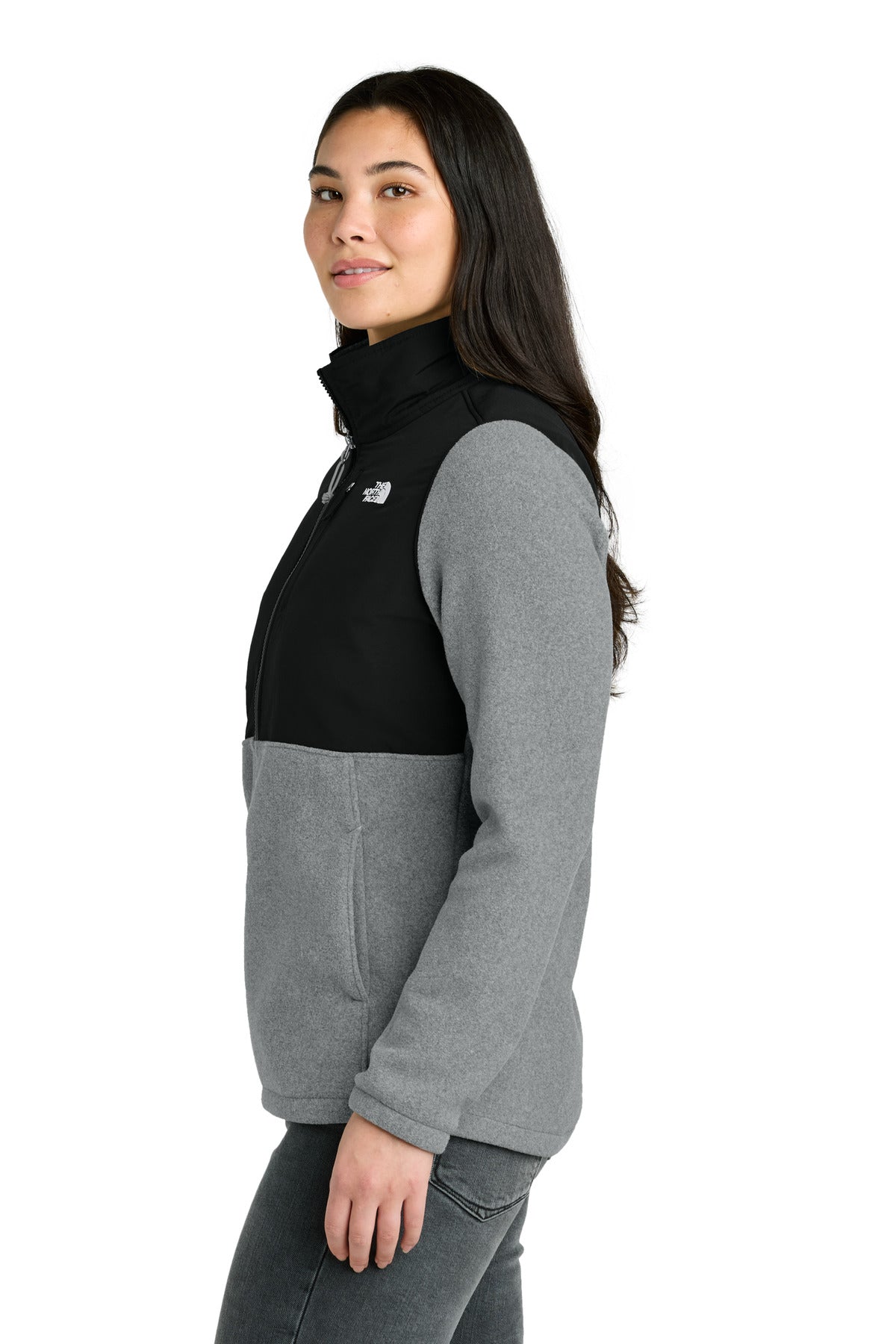 The North Face Women's Highest Peak Full-Zip Fleece Jacket NF0A8BUR - TNF Medium Grey Heather/ TNF Black - side