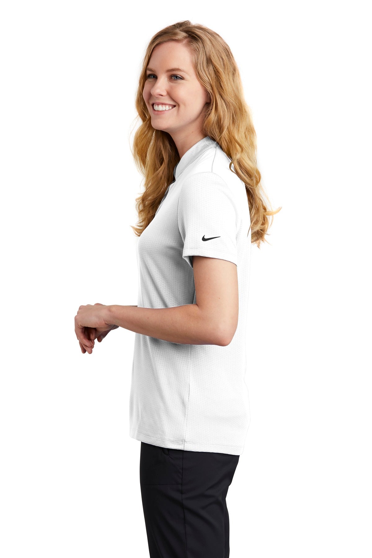DISCONTINUED Nike Ladies Dri-FIT Hex Textured V-Neck Top. NKAA1848 - White - side