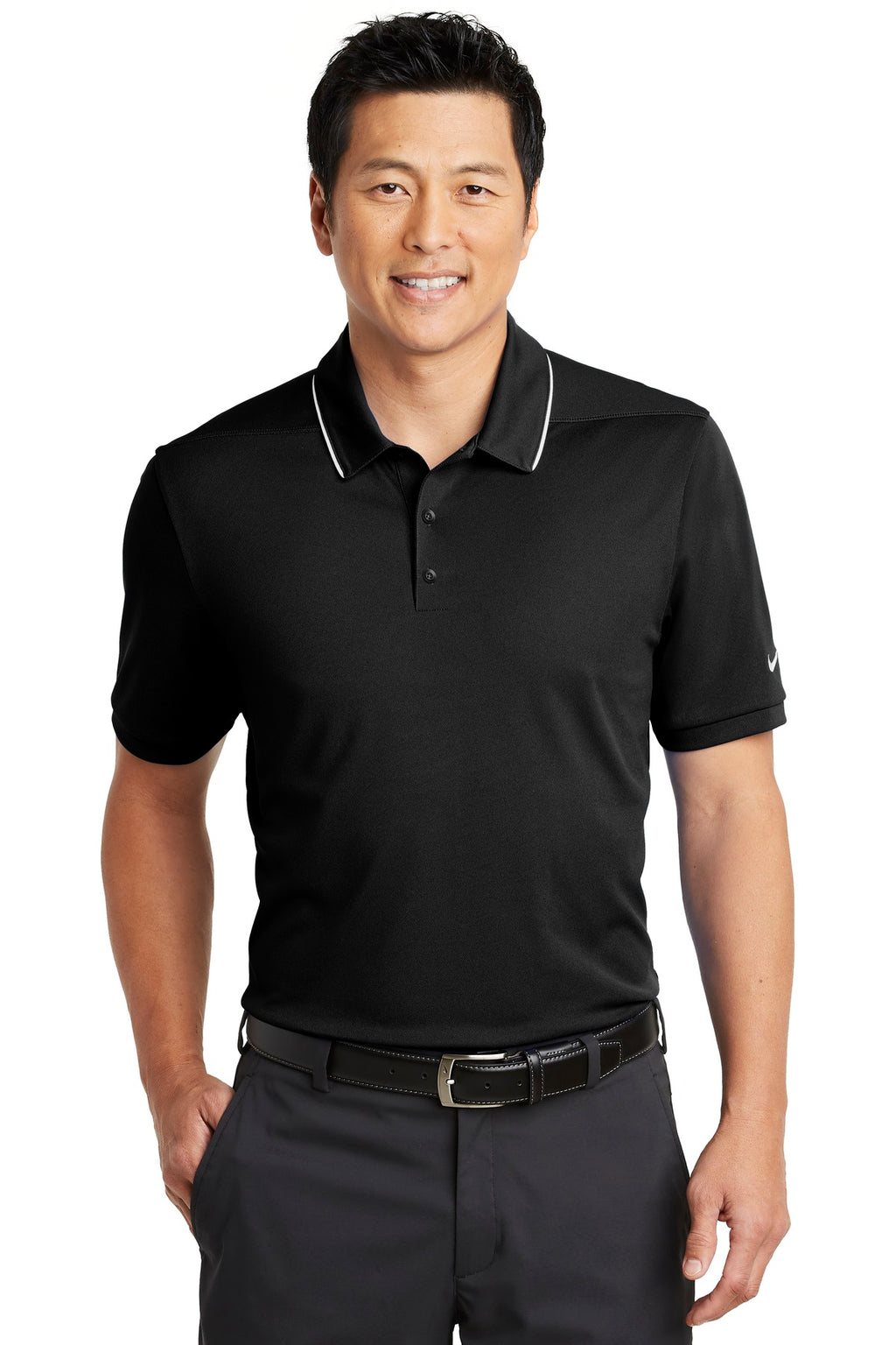 DISCONTINUED Nike Dri-FIT Edge Tipped Polo. NKAA1849 - Black/ White - front