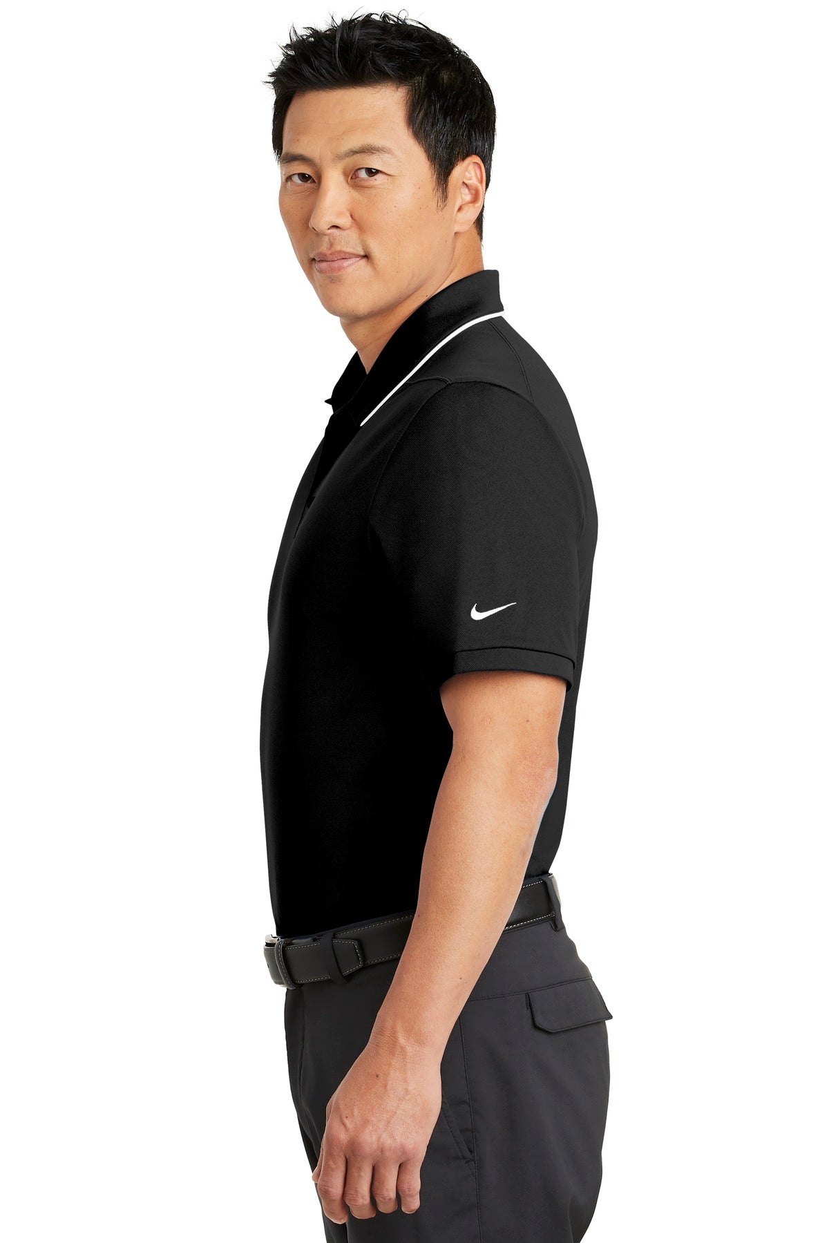 DISCONTINUED Nike Dri-FIT Edge Tipped Polo. NKAA1849 - Black/ White - side