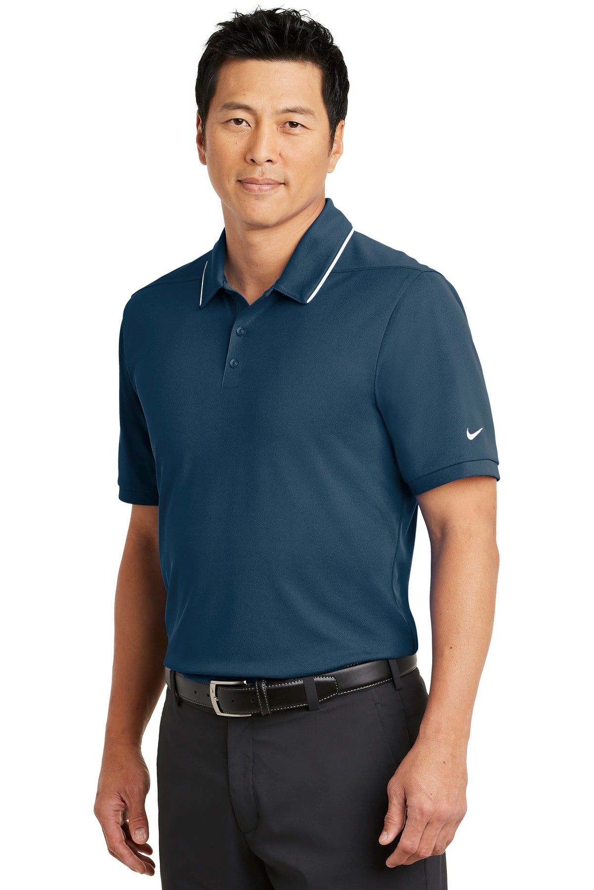 DISCONTINUED Nike Dri-FIT Edge Tipped Polo. NKAA1849 - Navy/ White - three_q