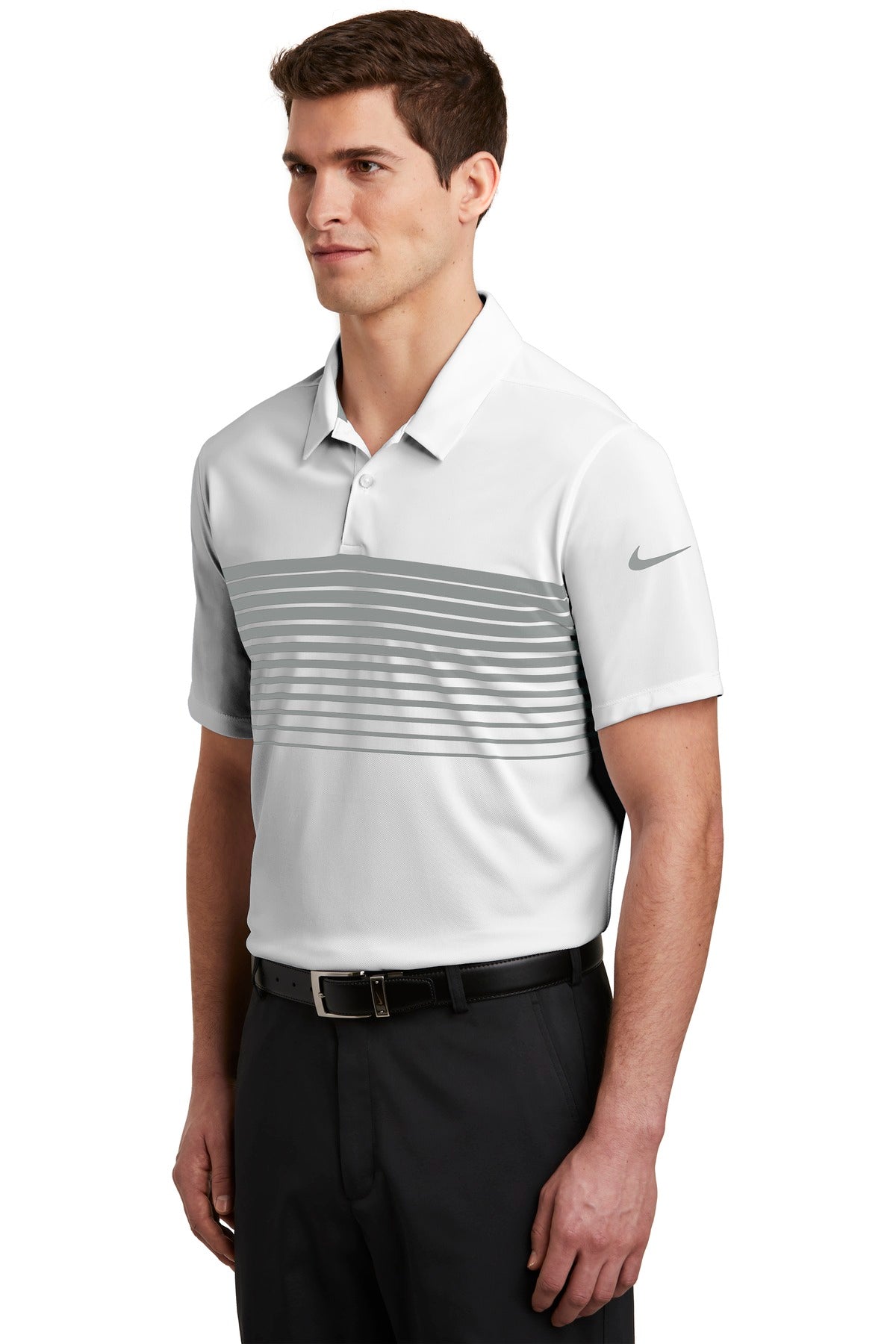 DISCONTINUED Nike Dri-FIT Chest Stripe Polo. NKAA1855 - White/ Cool Grey - three_q