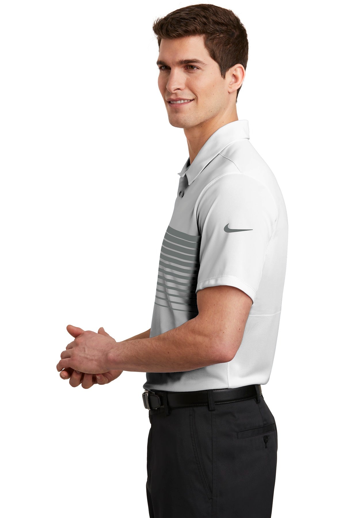 DISCONTINUED Nike Dri-FIT Chest Stripe Polo. NKAA1855 - White/ Cool Grey - side