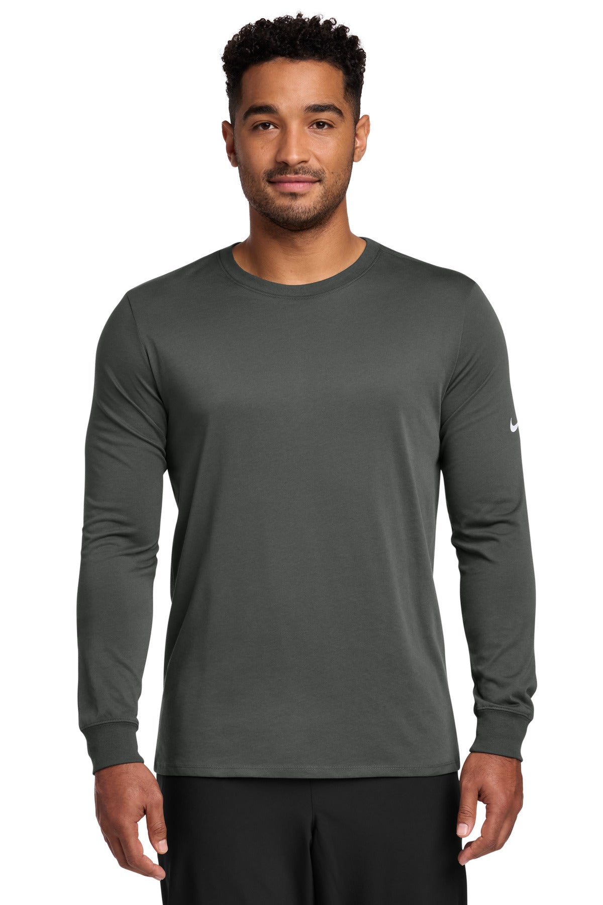 Nike Dri-FIT Cotton/Poly Long Sleeve Tee. NKBQ5230 - Anthracite - front