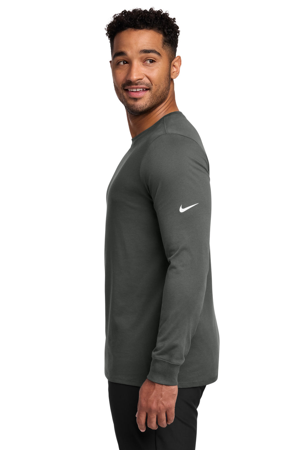 Nike Dri-FIT Cotton/Poly Long Sleeve Tee. NKBQ5230 - Anthracite - side