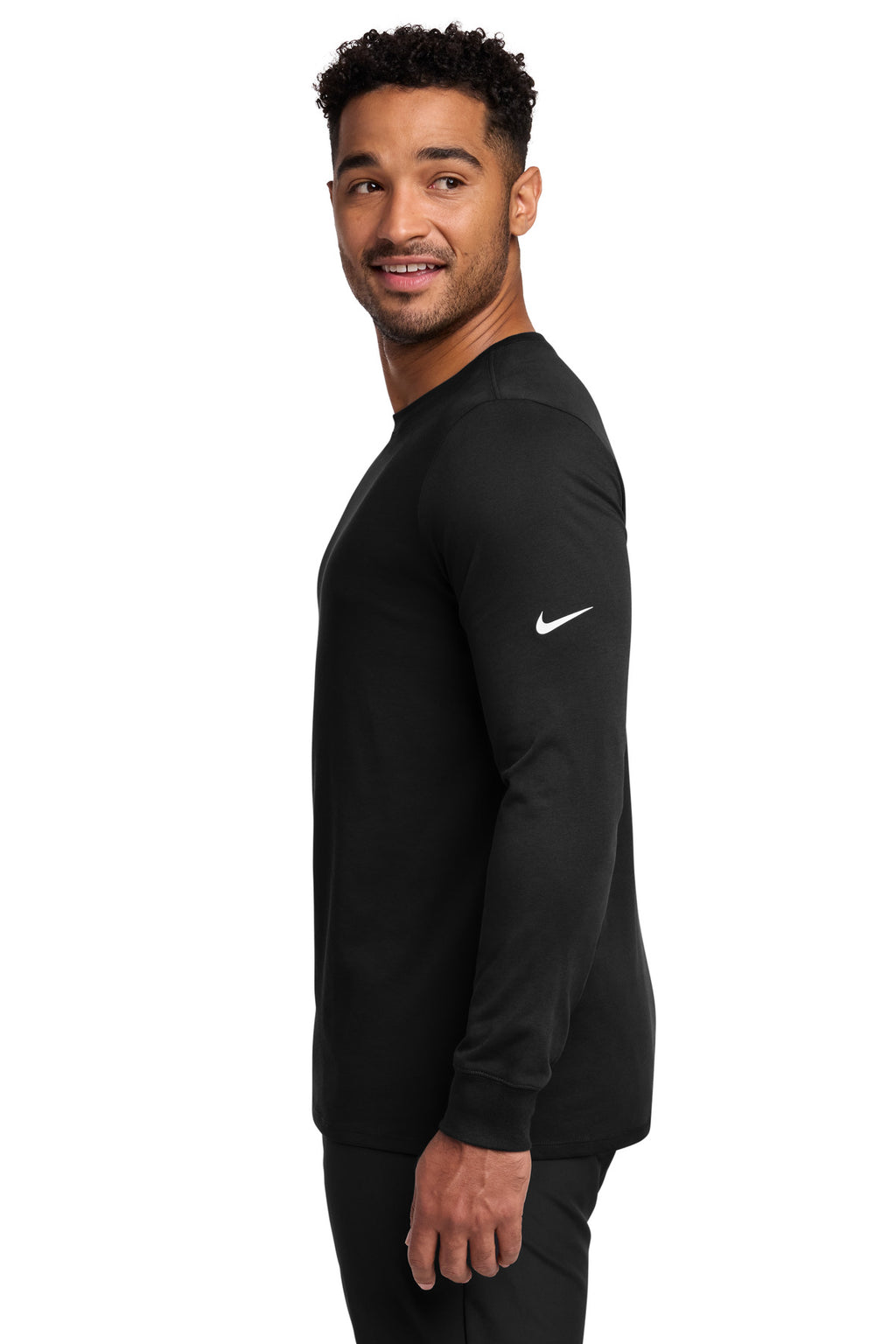 Nike Dri-FIT Cotton/Poly Long Sleeve Tee. NKBQ5230 - Black - side