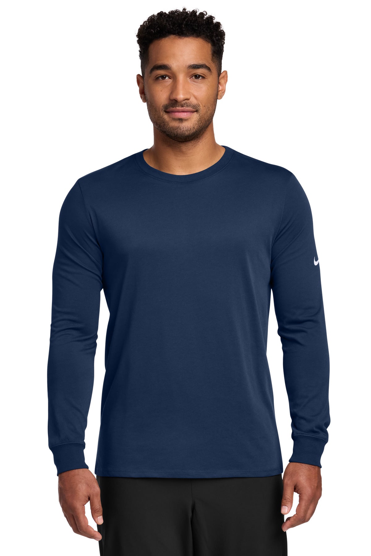 Nike Dri-FIT Cotton/Poly Long Sleeve Tee. NKBQ5230 - College Navy - front