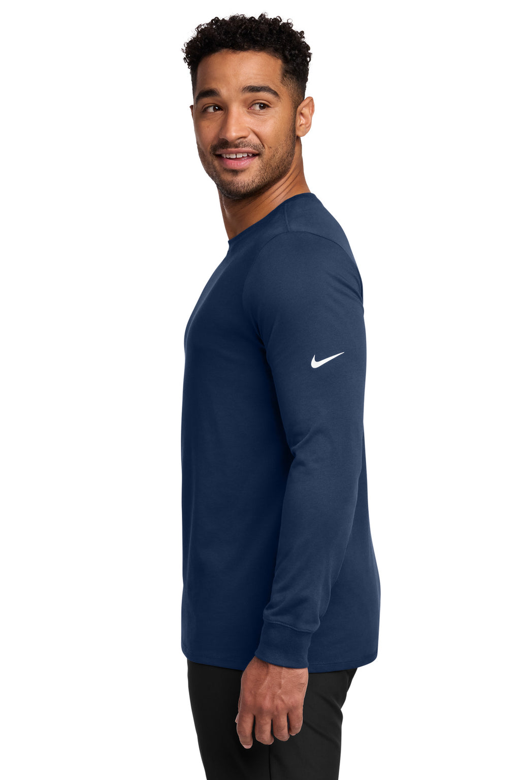 Nike Dri-FIT Cotton/Poly Long Sleeve Tee. NKBQ5230 - College Navy - side
