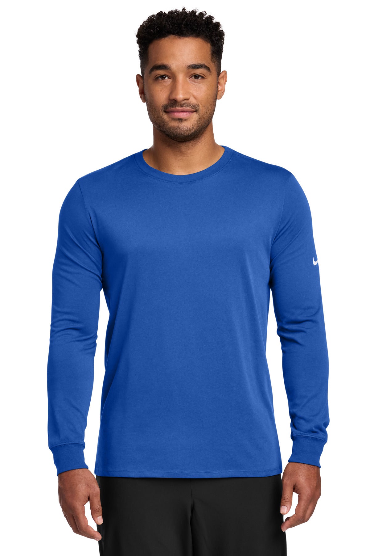 Nike Dri-FIT Cotton/Poly Long Sleeve Tee. NKBQ5230 - Rush Blue - front