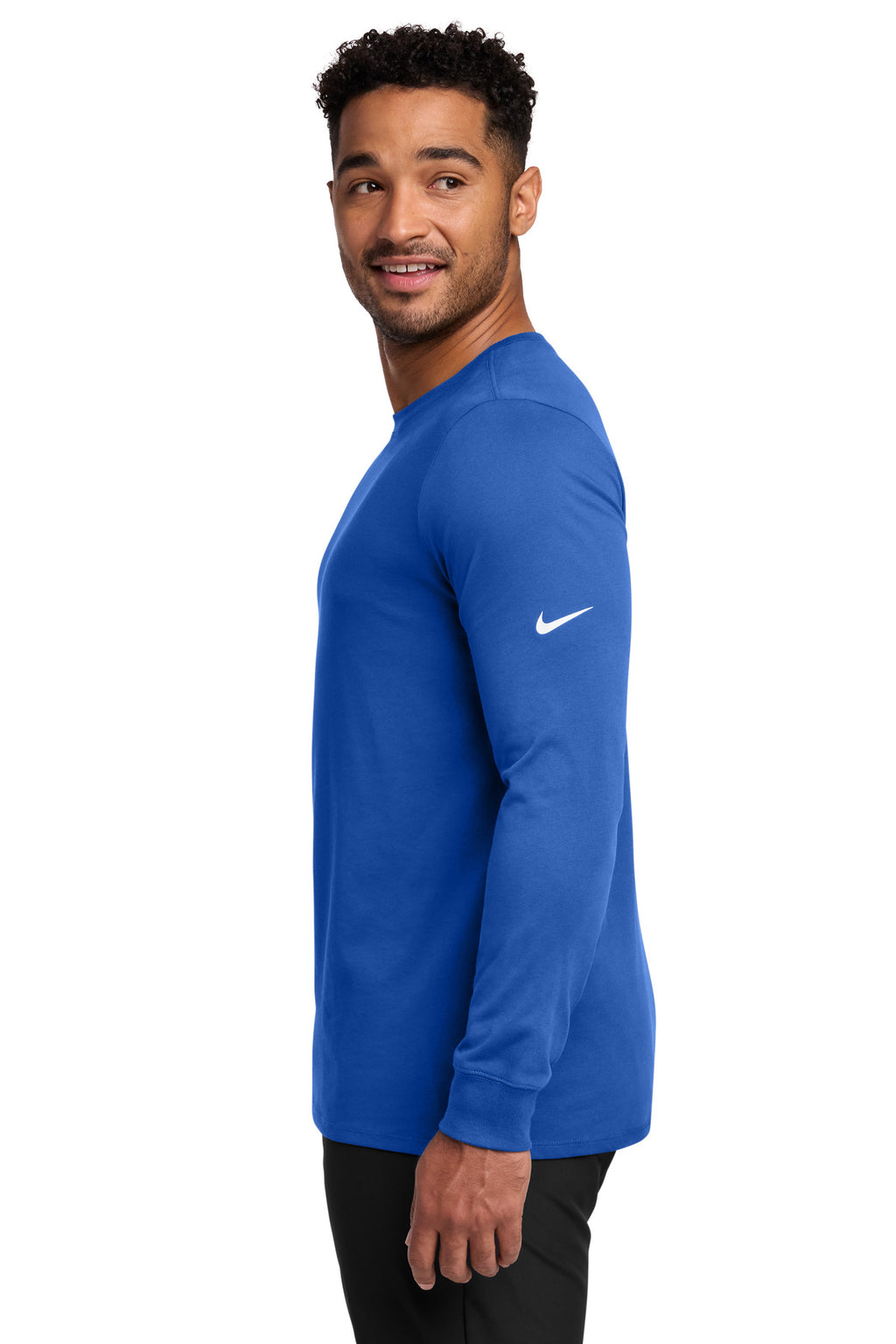 Nike Dri-FIT Cotton/Poly Long Sleeve Tee. NKBQ5230 - Rush Blue - side