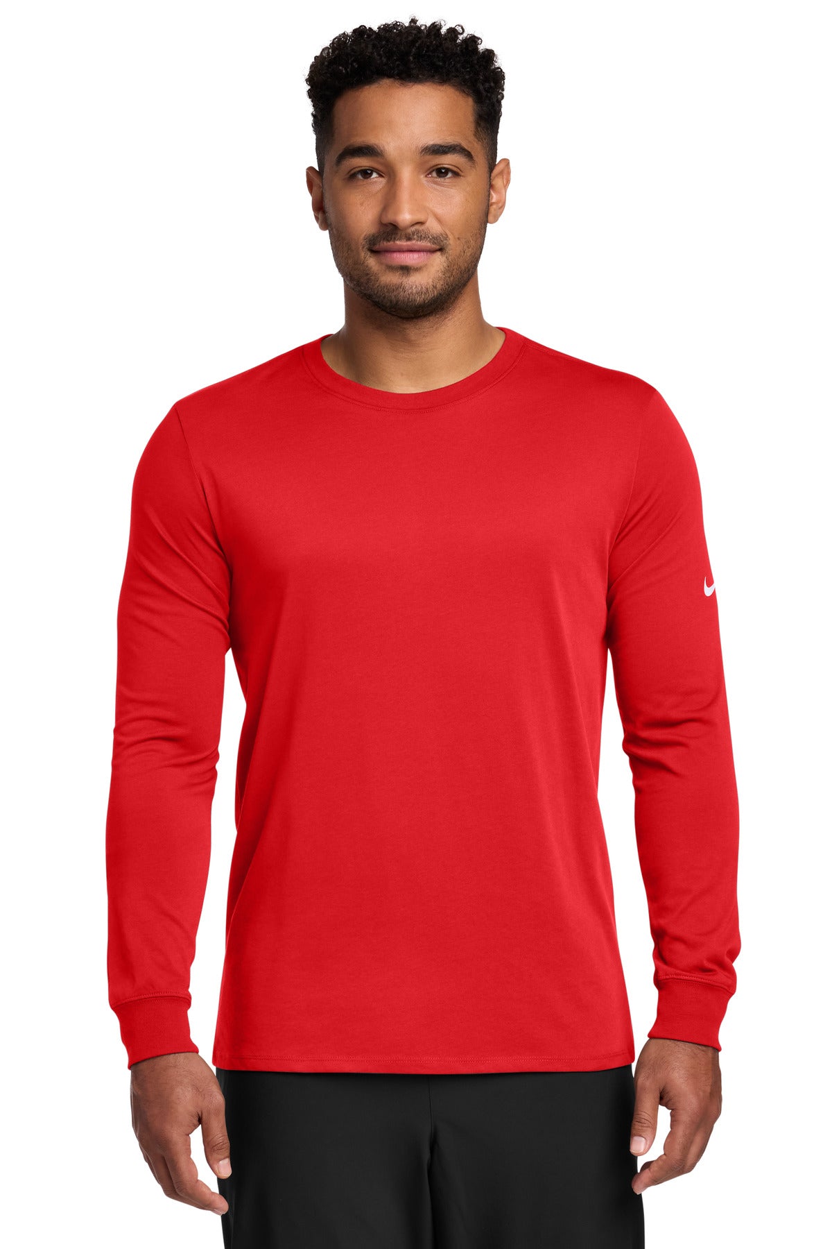 Nike Dri-FIT Cotton/Poly Long Sleeve Tee. NKBQ5230 - University Red - front