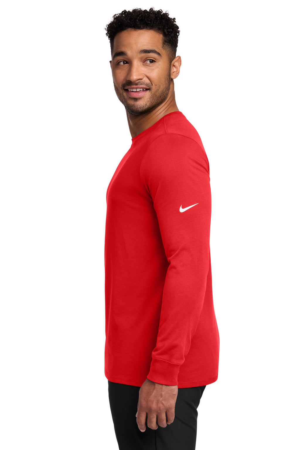 Nike Dri-FIT Cotton/Poly Long Sleeve Tee. NKBQ5230 - University Red - side