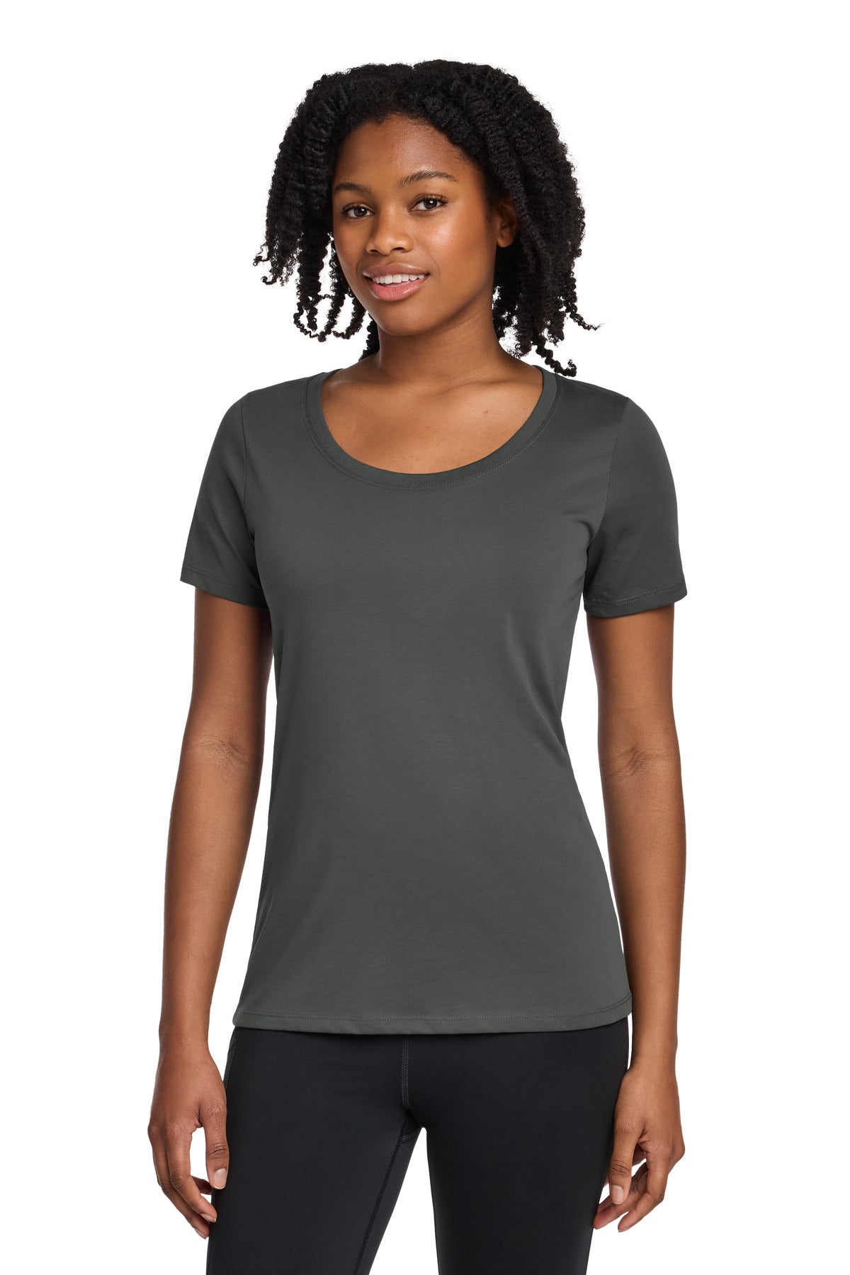 Nike Women's Dri-FIT Cotton/Poly Scoop Neck Tee. NKBQ5234 - Anthracite - front
