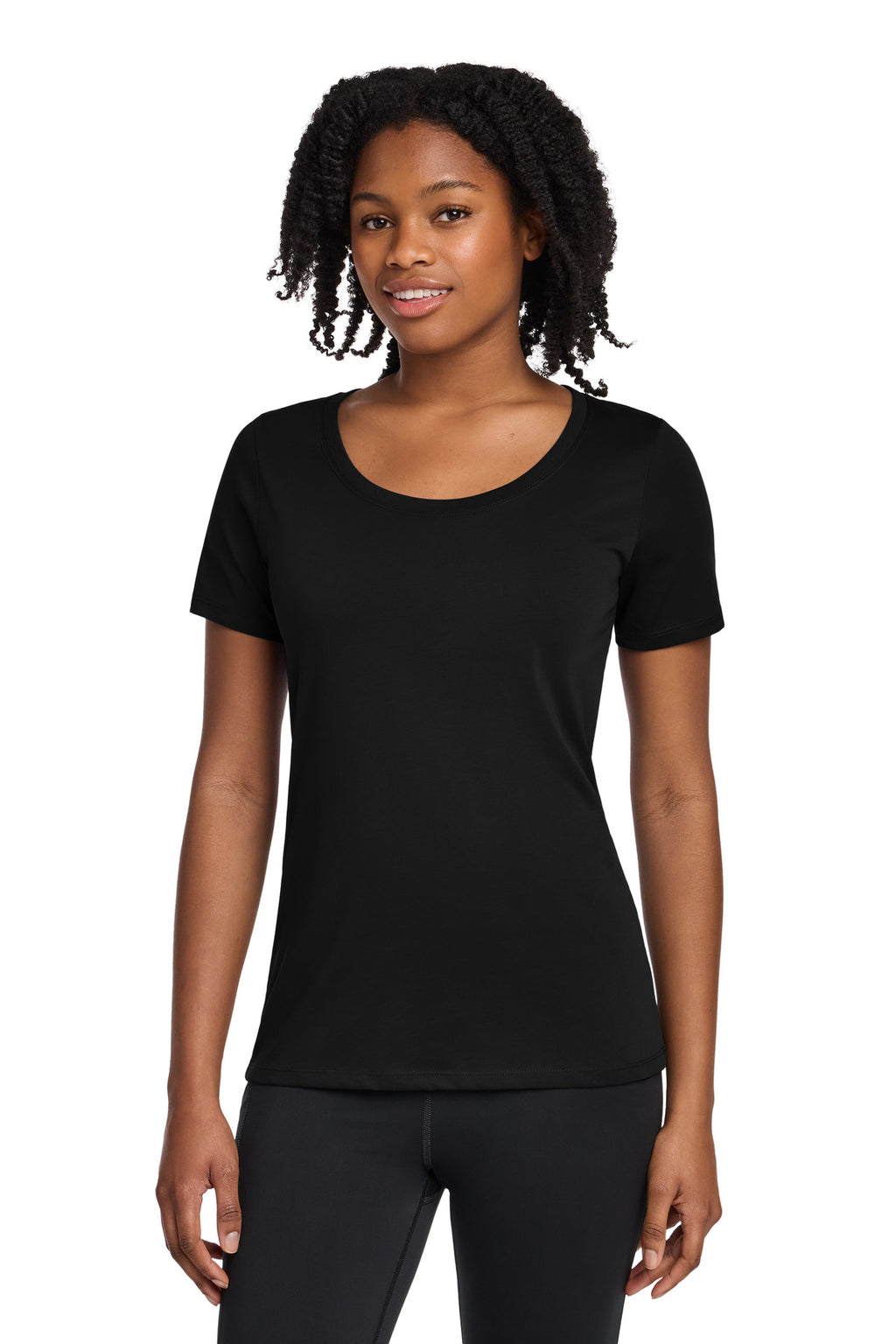 Nike Women's Dri-FIT Cotton/Poly Scoop Neck Tee. NKBQ5234 - Black - front