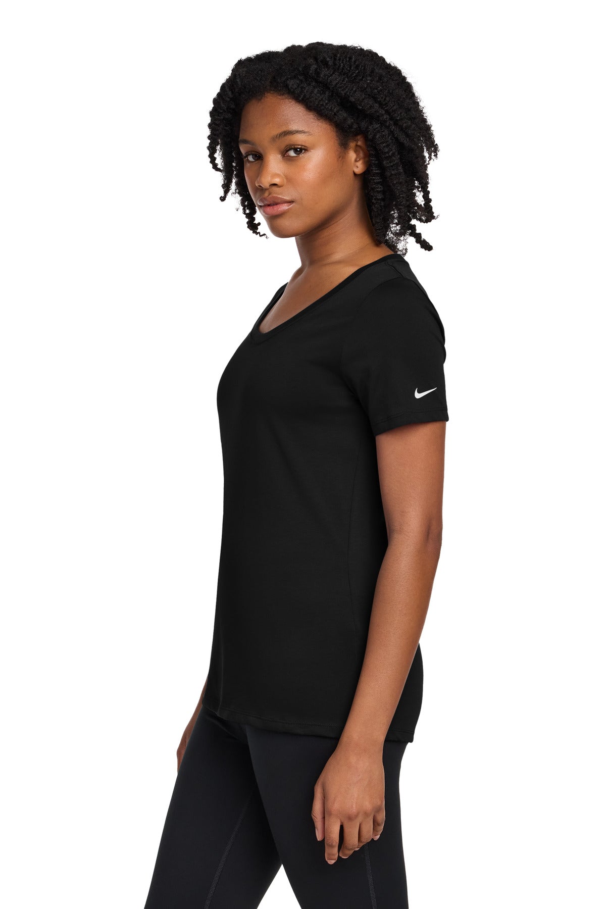 Nike Women's Dri-FIT Cotton/Poly Scoop Neck Tee. NKBQ5234 - Black - side