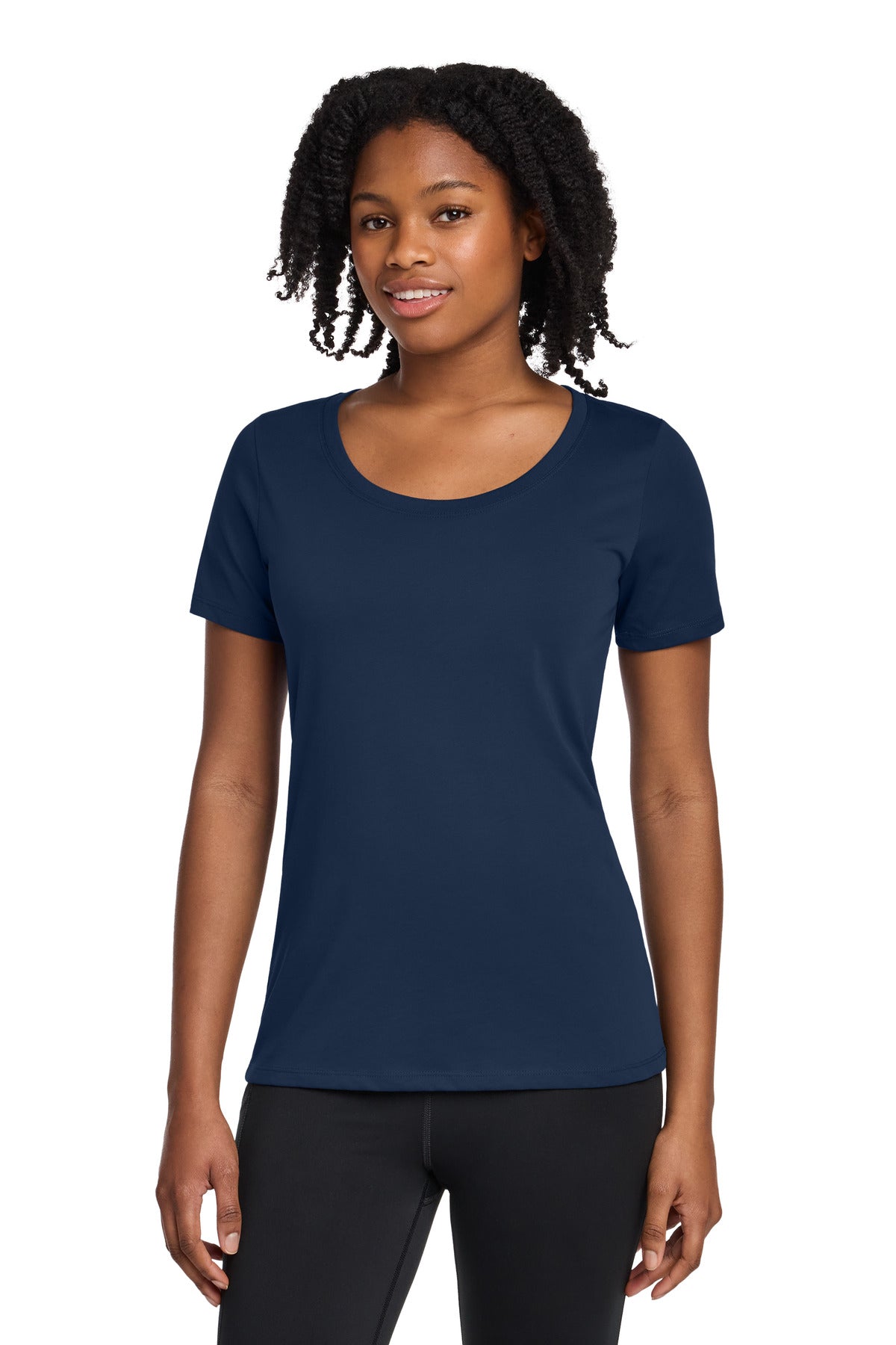 Nike Women's Dri-FIT Cotton/Poly Scoop Neck Tee. NKBQ5234 - College Navy - front