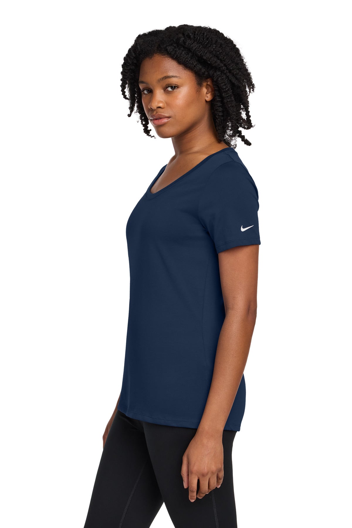 Nike Women's Dri-FIT Cotton/Poly Scoop Neck Tee. NKBQ5234 - College Navy - side