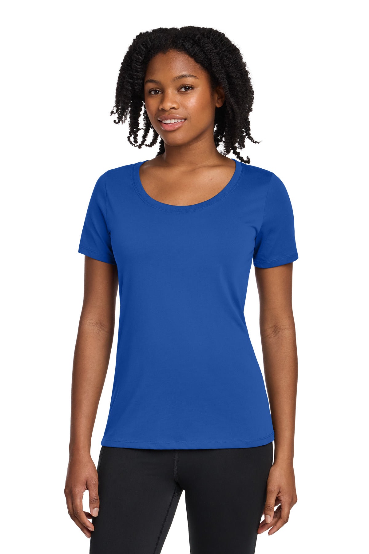 Nike Women's Dri-FIT Cotton/Poly Scoop Neck Tee. NKBQ5234 - Rush Blue - front