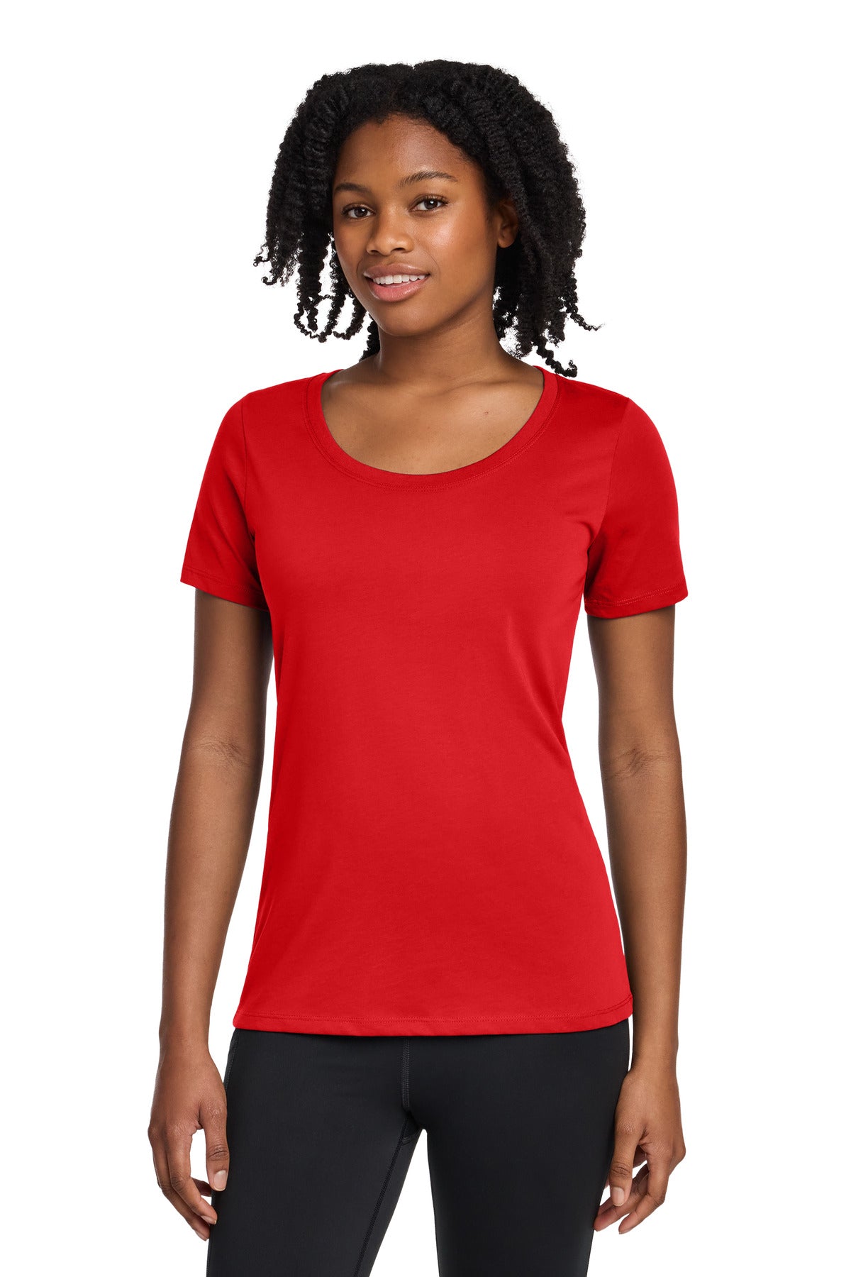 Nike Women's Dri-FIT Cotton/Poly Scoop Neck Tee. NKBQ5234 - University Red - front