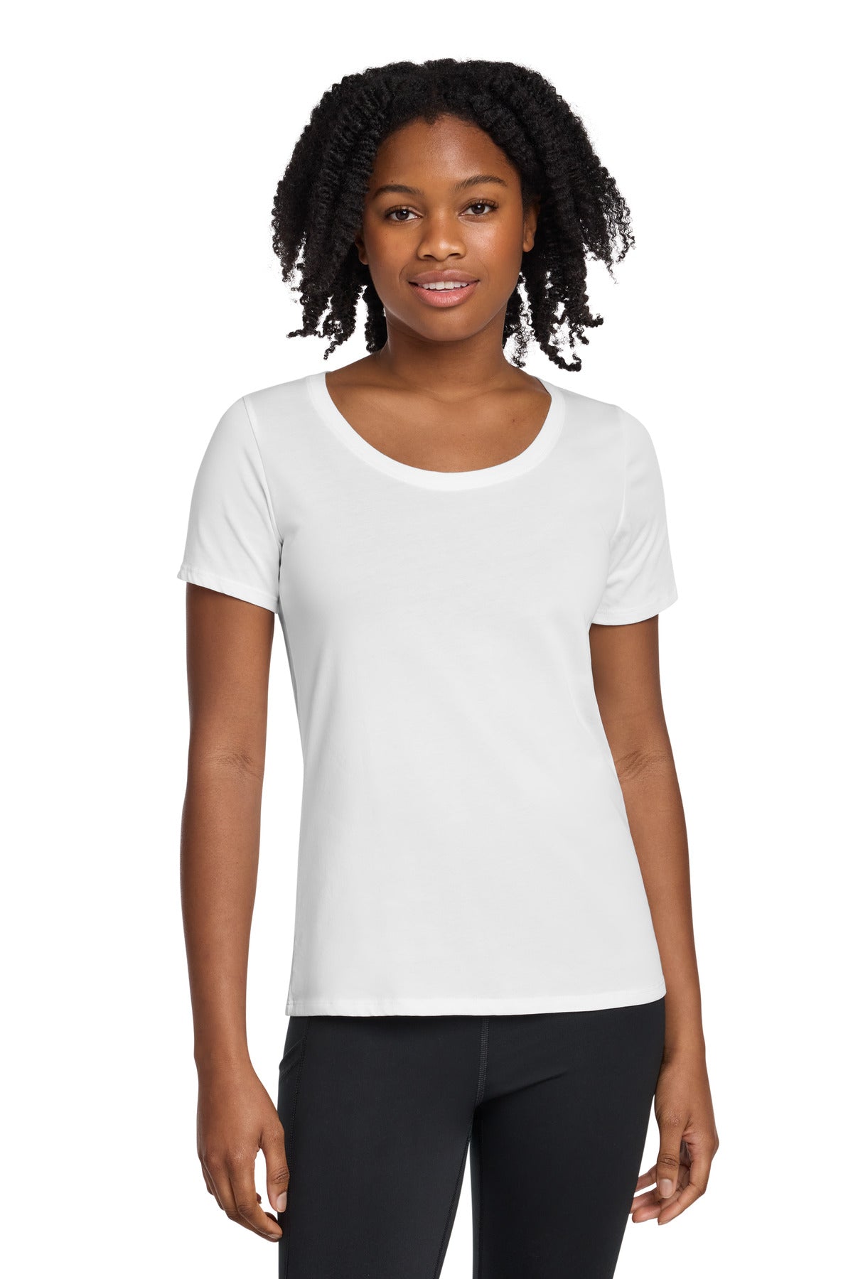 Nike Women's Dri-FIT Cotton/Poly Scoop Neck Tee. NKBQ5234 - White - front