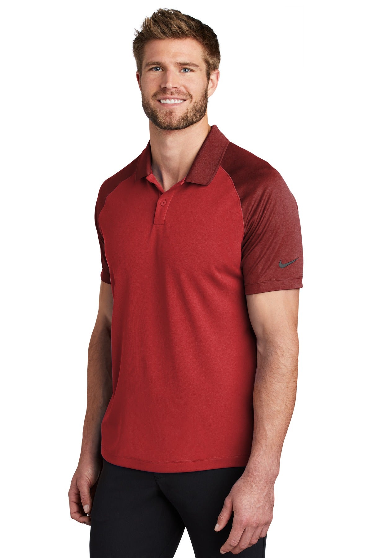 DISCONTINUED Nike Dry Raglan Polo NKBV6047 - Gym Red/ Team Red - three_q