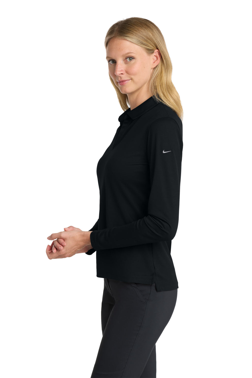 Nike Women's Dri-FIT Micro Pique 2.0 Long Sleeve Polo NKDC2105 - Black - side