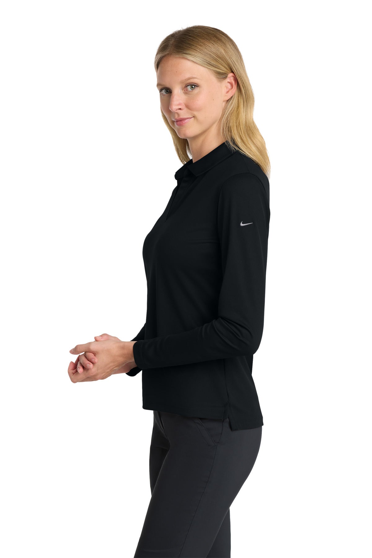 Nike Women's Dri-FIT Micro Pique 2.0 Long Sleeve Polo NKDC2105 - Black - side